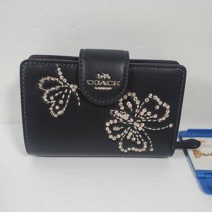NWT Coach Medium Corner Zip Wallet Butterfly Print CCL65 Silver/Black